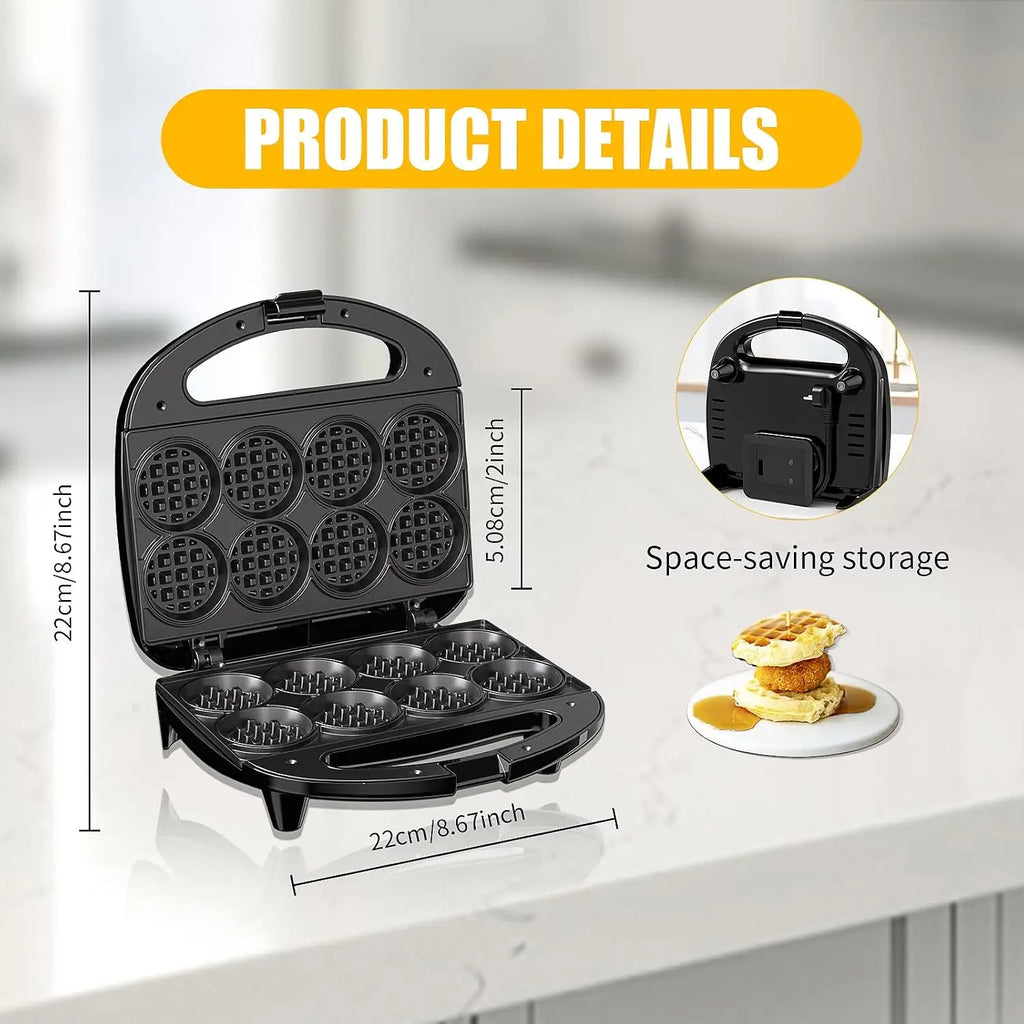 Mini Waffle Maker for 8 Waffles, 750W Nonstick Iron