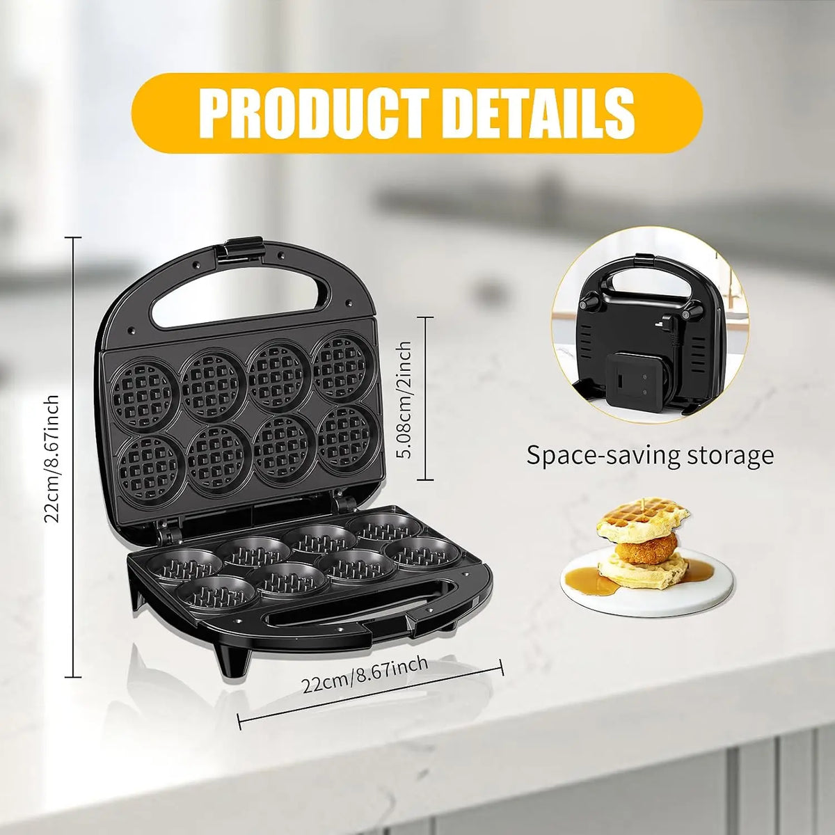 Mini Waffle Maker for 8 Waffles, 750W Nonstick Iron