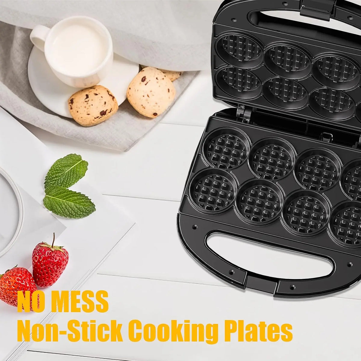 Mini Waffle Maker for 8 Waffles, 750W Nonstick Iron
