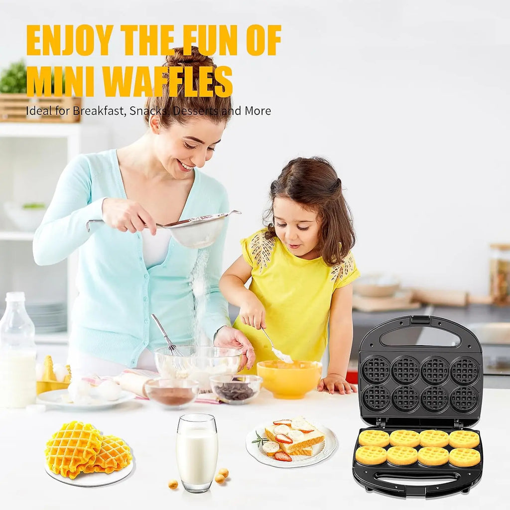 Mini Waffle Maker for 8 Waffles, 750W Nonstick Iron