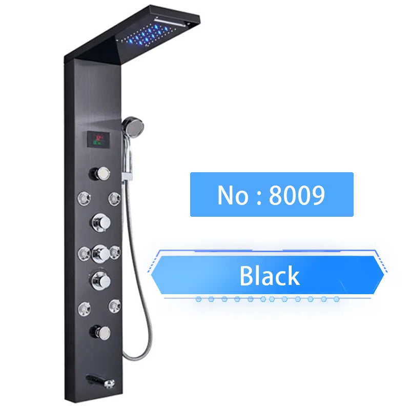 Luxury LED Waterfall Shower Panel System | Rain, Massage Jets & Hand Shower