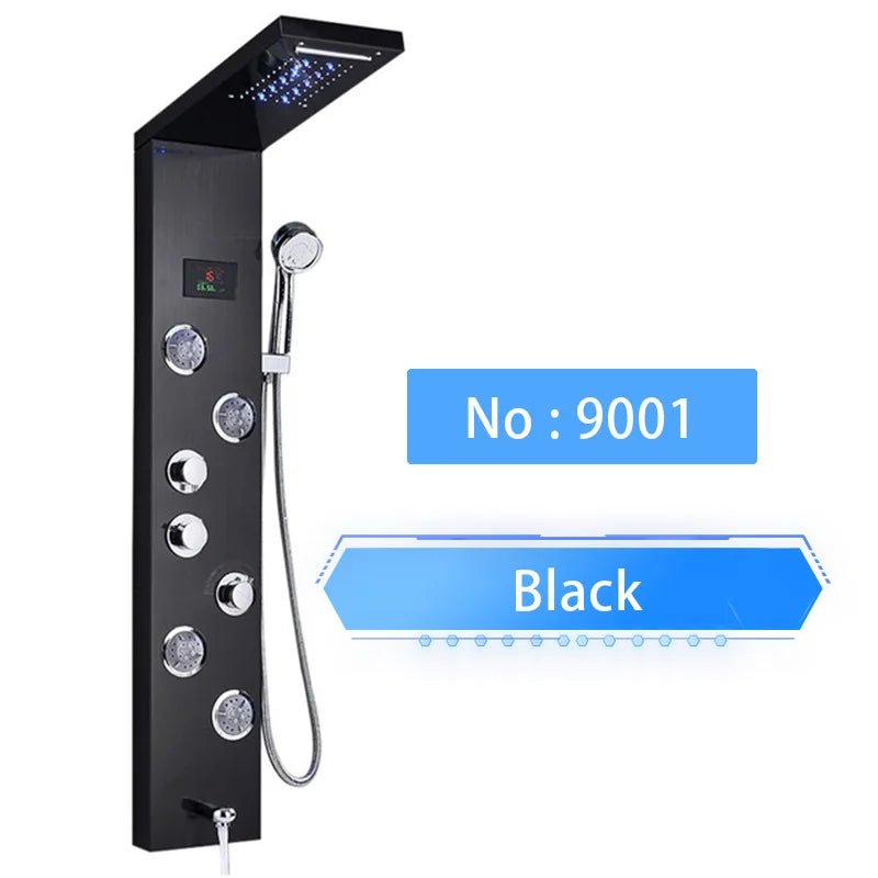Luxury LED Waterfall Shower Panel System | Rain, Massage Jets & Hand Shower