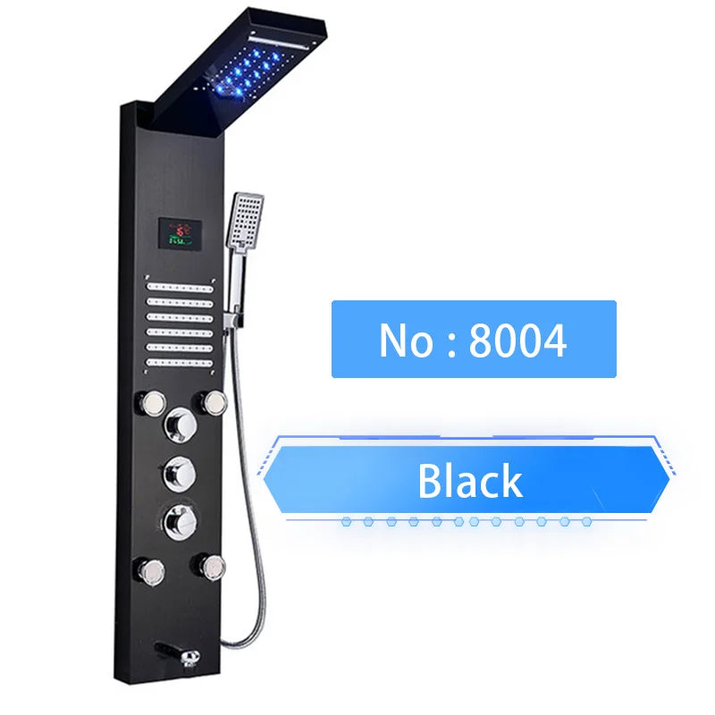 Luxury LED Waterfall Shower Panel System | Rain, Massage Jets & Hand Shower