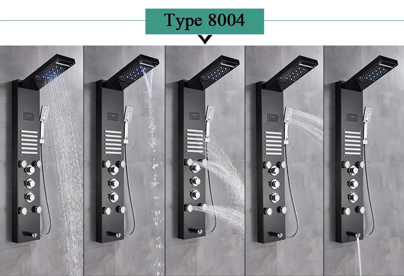 Luxury LED Waterfall Shower Panel System | Rain, Massage Jets & Hand Shower