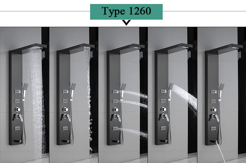 Luxury LED Waterfall Shower Panel System | Rain, Massage Jets & Hand Shower