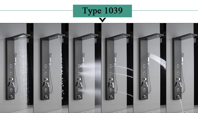 Luxury LED Waterfall Shower Panel System | Rain, Massage Jets & Hand Shower