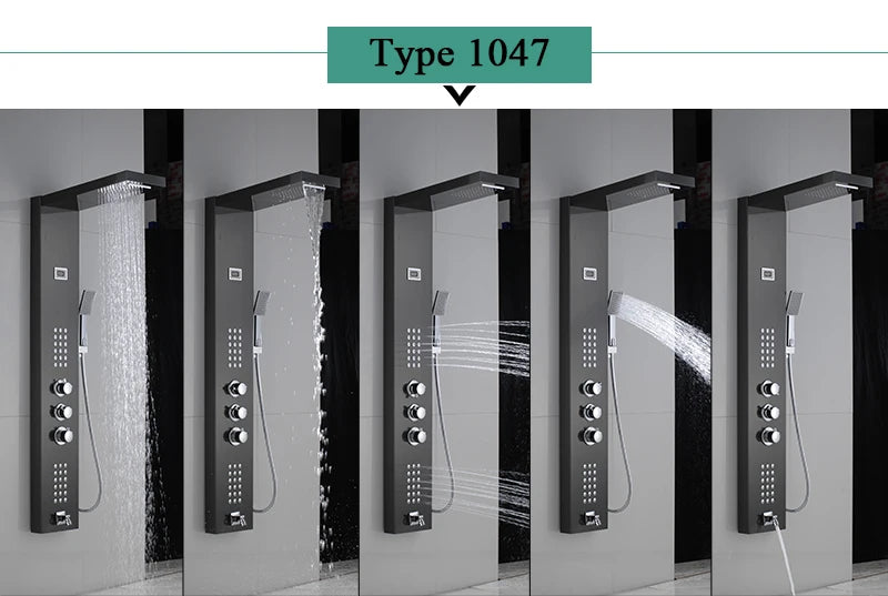 Luxury LED Waterfall Shower Panel System | Rain, Massage Jets & Hand Shower