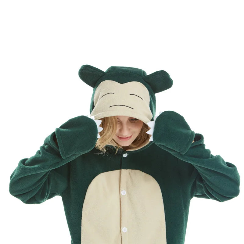 Snorlax Kigurumi Adult Onesie Pajama – Fleece Anime Bodysuit, Sizes S–XXL, 3 Colors