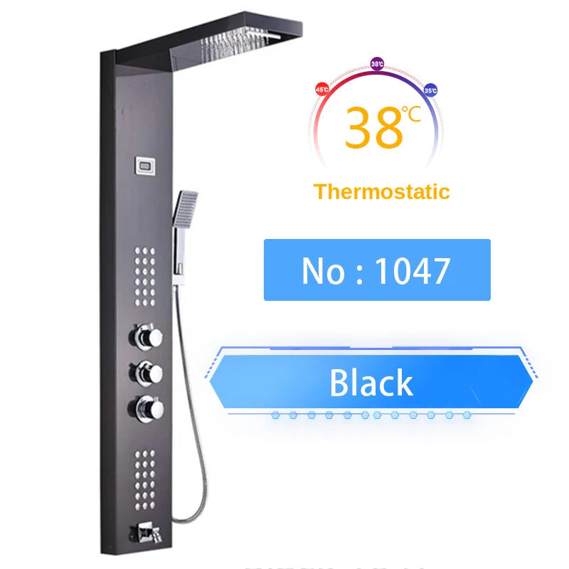 Luxury LED Waterfall Shower Panel System | Rain, Massage Jets & Hand Shower