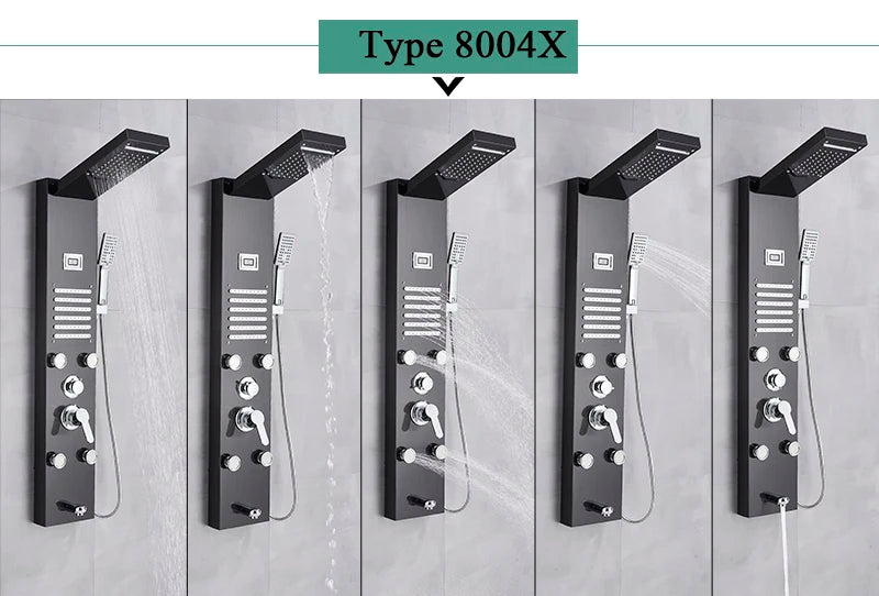 Luxury LED Waterfall Shower Panel System | Rain, Massage Jets & Hand Shower