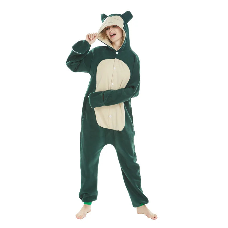 Snorlax Kigurumi Adult Onesie Pajama – Fleece Anime Bodysuit, Sizes S–XXL, 3 Colors