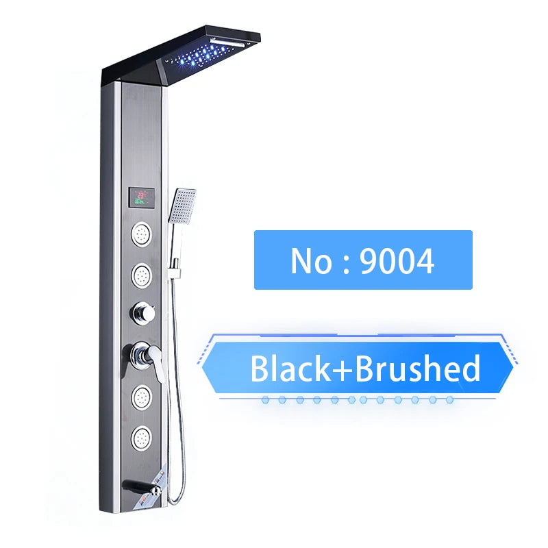 Luxury LED Waterfall Shower Panel System | Rain, Massage Jets & Hand Shower