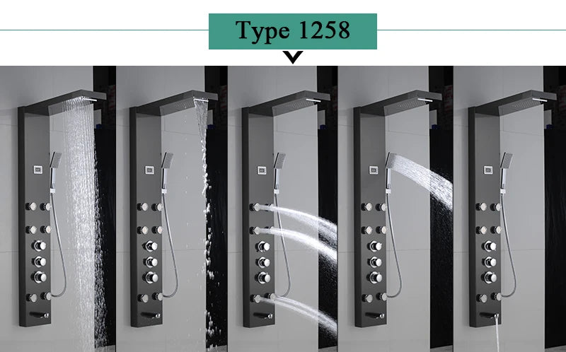 Luxury LED Waterfall Shower Panel System | Rain, Massage Jets & Hand Shower