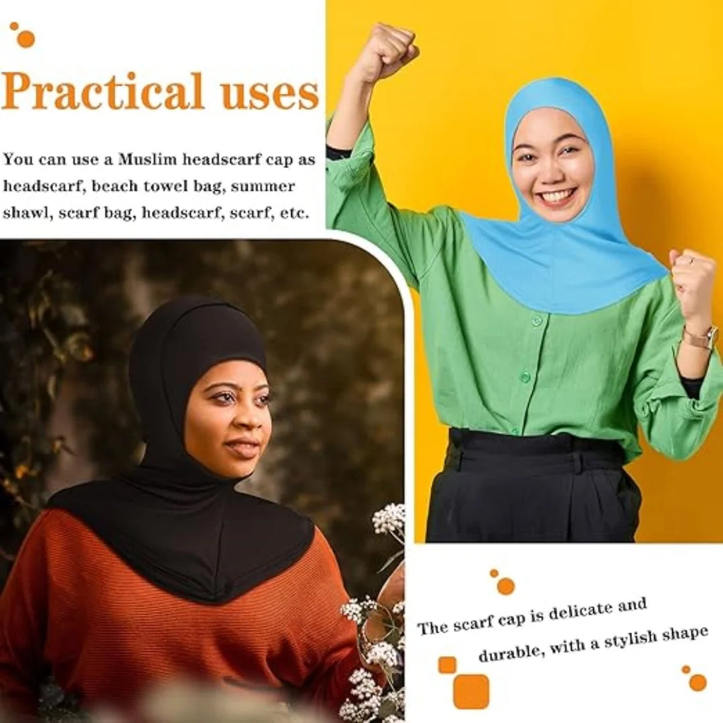Modal Hijab Cap – Adjustable Muslim Stretchy Turban, Full Neck Coverage, 4-Pack