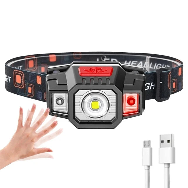 High Power COB LED Headlamp with Sensor Type-C Rechargeable IPX6 Waterproof Flashlight for Camping Running Fishing Head Light
