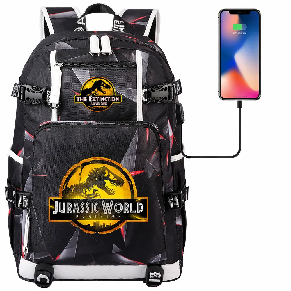 Jurassic World Dinosaur Backpack with USB Port – Large Capacity Laptop Bag for Men & Women