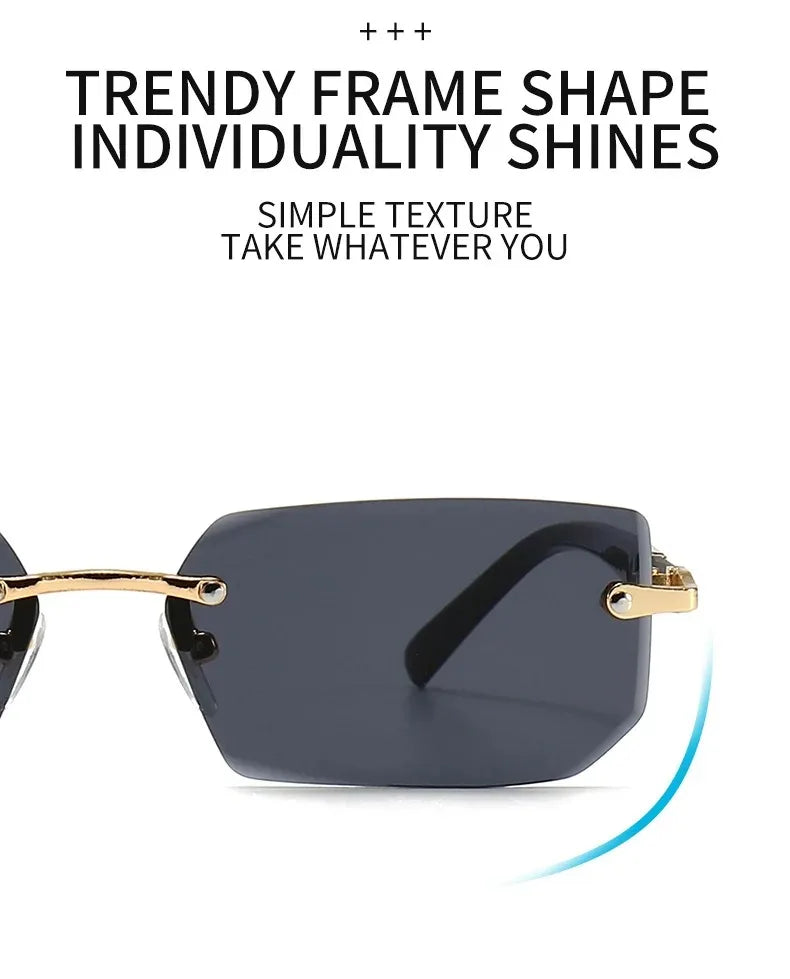 Rimless Rectangle Blue Light Blocking Sunglasses – Unisex, Square Frame, UV Protection