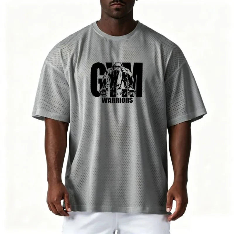 Men’s Oversized Mesh Quick-Dry Gym T-Shirt – Breathable, Bodybuilding & Sport, Short Sleeve