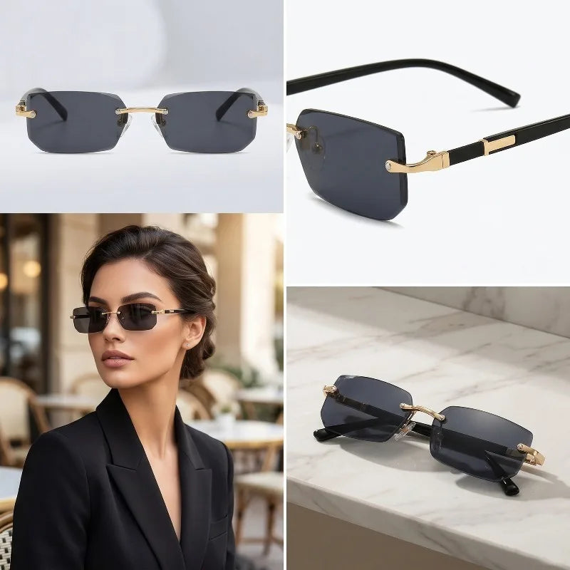 Rimless Rectangle Blue Light Blocking Sunglasses – Unisex, Square Frame, UV Protection