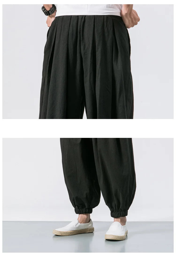 Men’s Oversized Cotton Linen Harem Jogger Pants – Chinese Style, Casual Trousers