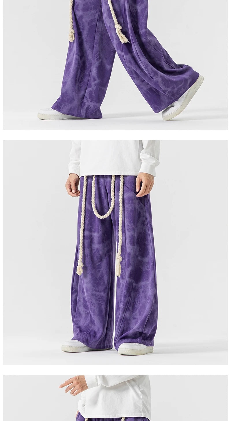 Unisex Wide Leg Printed Casual Streetwear Pants – Chinese Style, Sizes up to 5XL