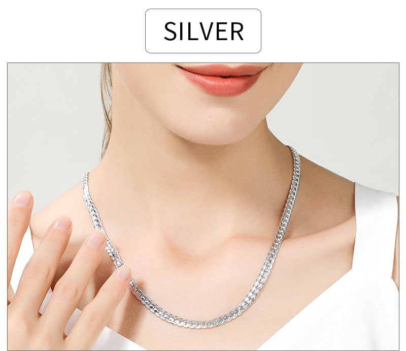 18K Gold & Silver Sideways Chain Necklace – 6mm, 40–60cm, Men’s & Women’s