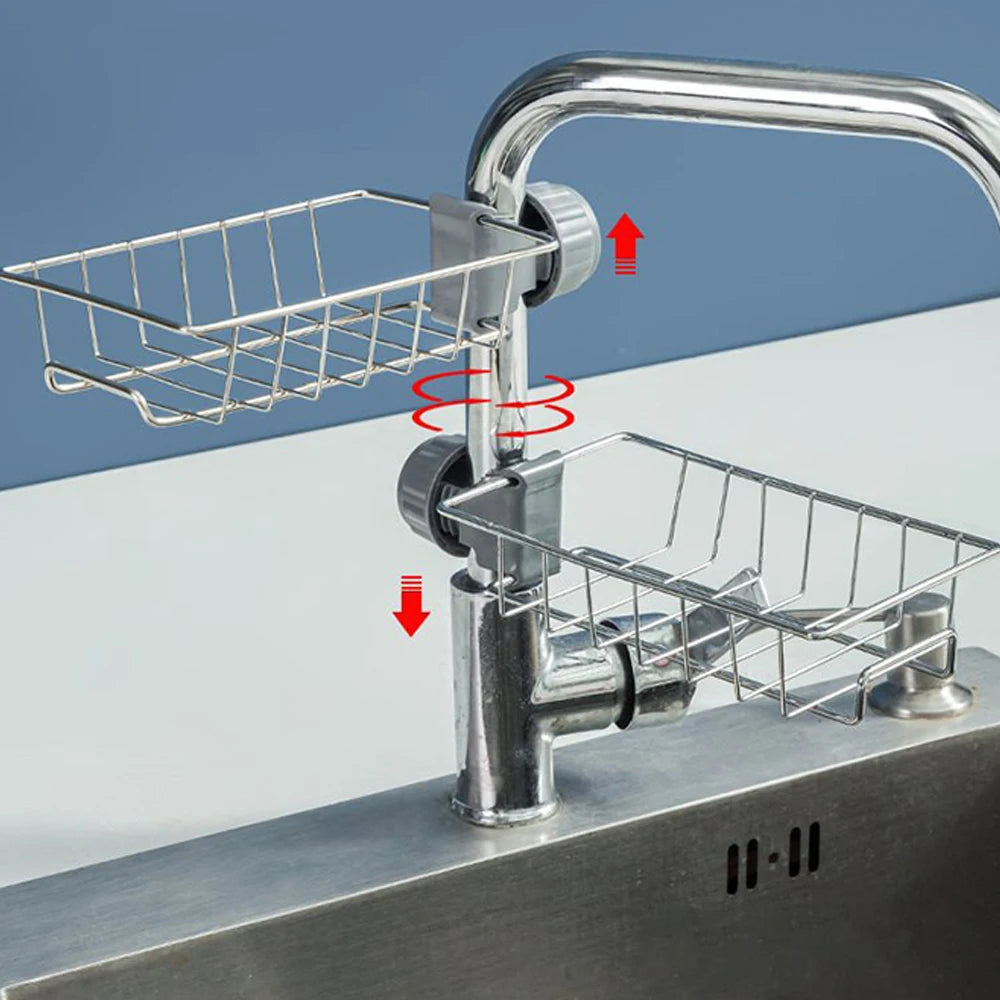 Kitchen Sink Sponge & Soap Drain Rack Organizer – Flexible Faucet Holder, Towel Shelf