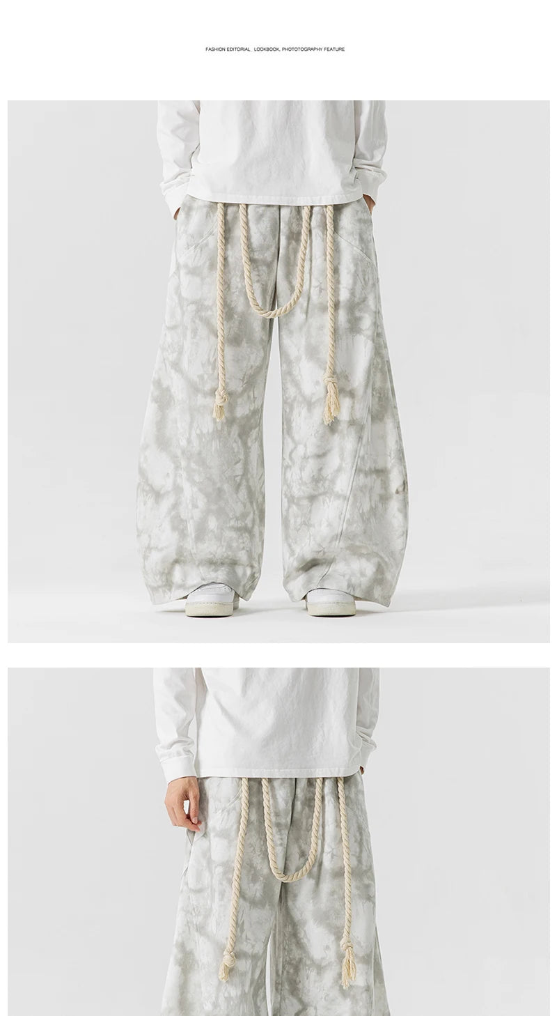 Unisex Wide Leg Printed Casual Streetwear Pants – Chinese Style, Sizes up to 5XL