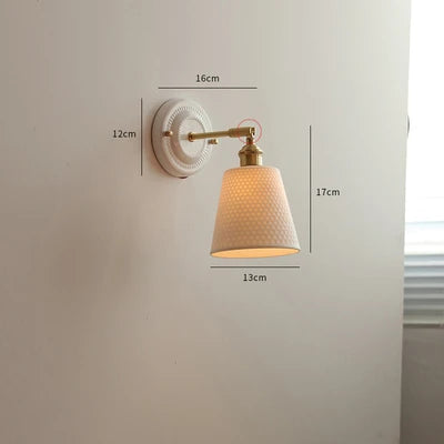 IWHD White Ceramic Nordic Wall Lamp – LED, Bedroom & Bathroom, Copper Accent, 4W–100W