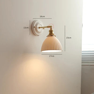 IWHD White Ceramic Nordic Wall Lamp – LED, Bedroom & Bathroom, Copper Accent, 4W–100W
