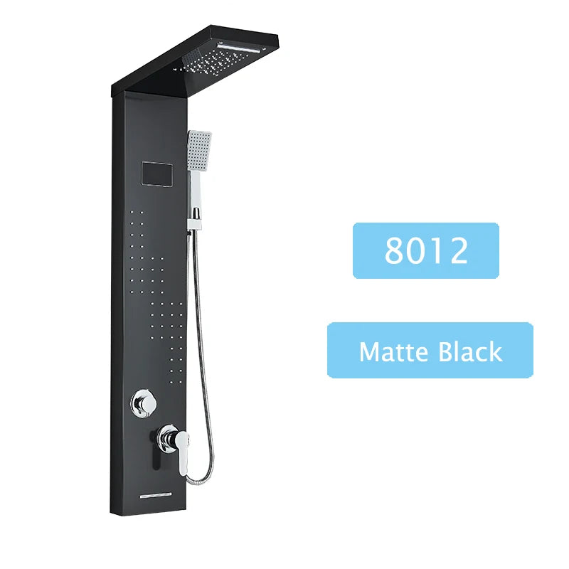 Luxury LED Waterfall Shower Panel System | Rain, Massage Jets & Hand Shower