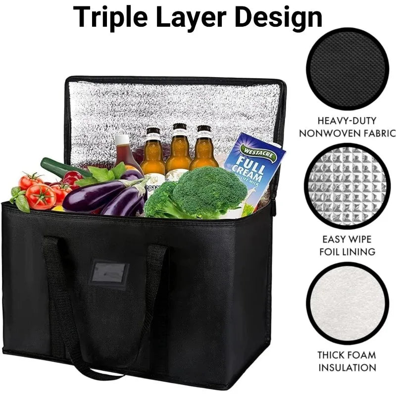 Large Insulated Food Delivery Bag – Foldable, Reusable, 16–70L, Thermal Cooler