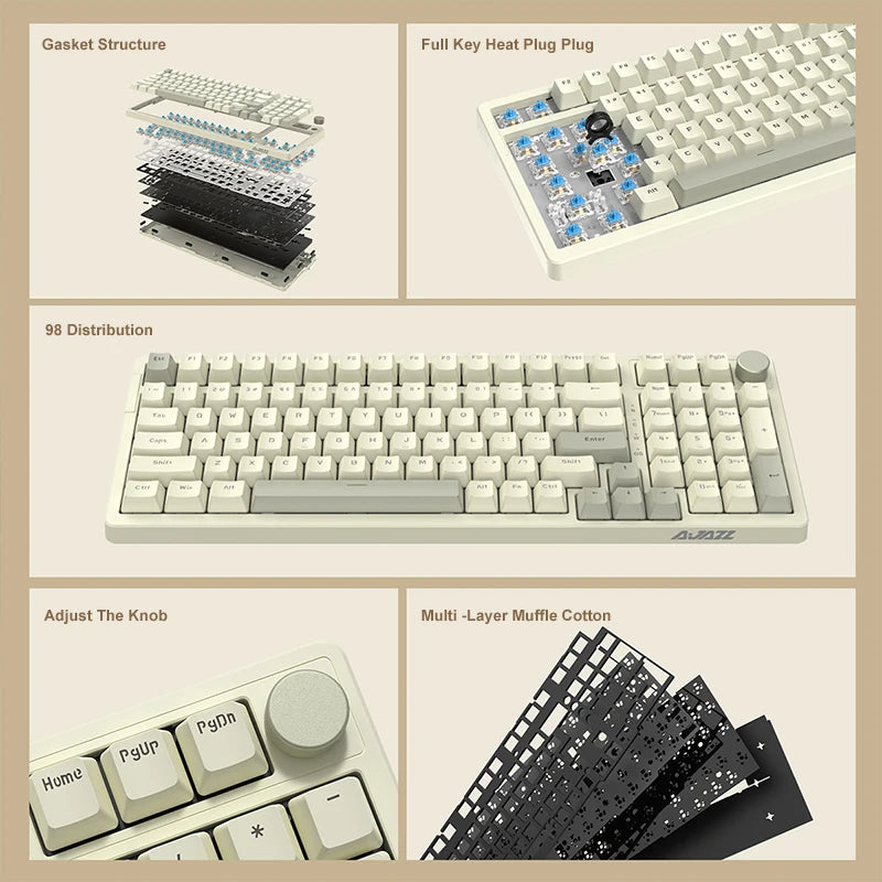 Ajazz AK992 98-Key Hot-Swap Wired Mechanical Gaming Keyboard – Multimedia Knob, USB