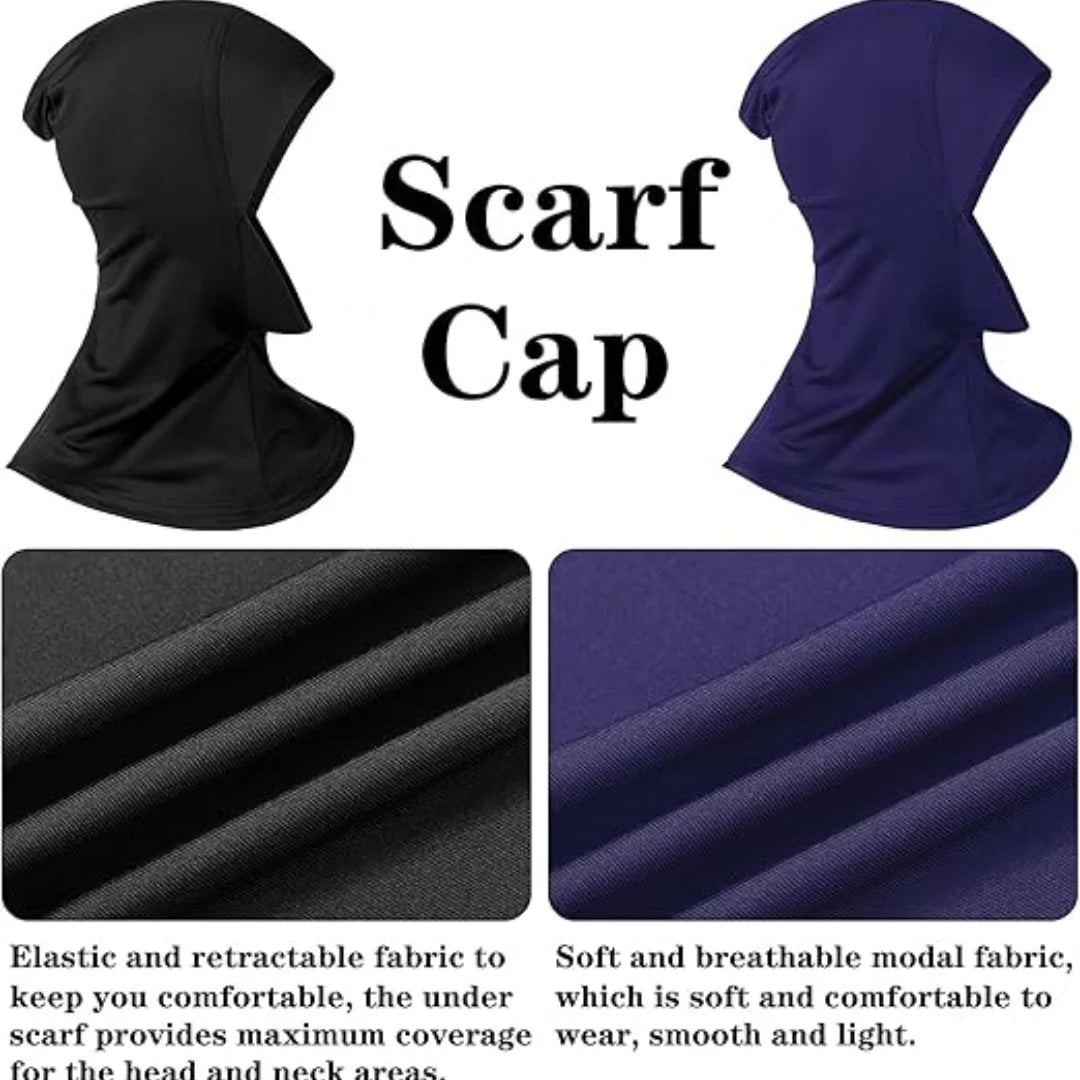 Modal Hijab Cap – Adjustable Muslim Stretchy Turban, Full Neck Coverage, 4-Pack