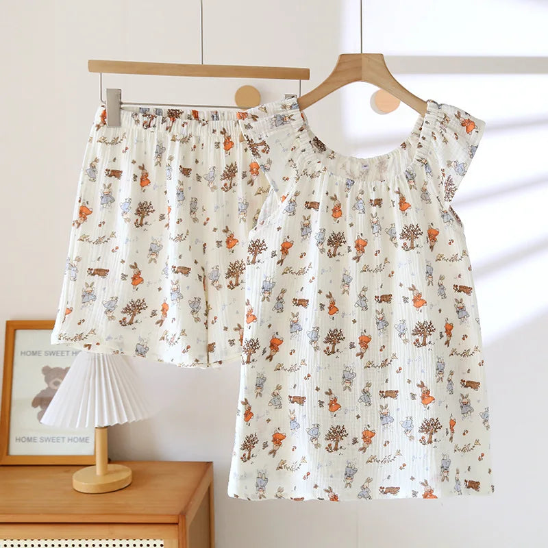 Women’s 100% Cotton Crepe Vest & Shorts Pajama Set – Loose Fit, Sizes M–XL