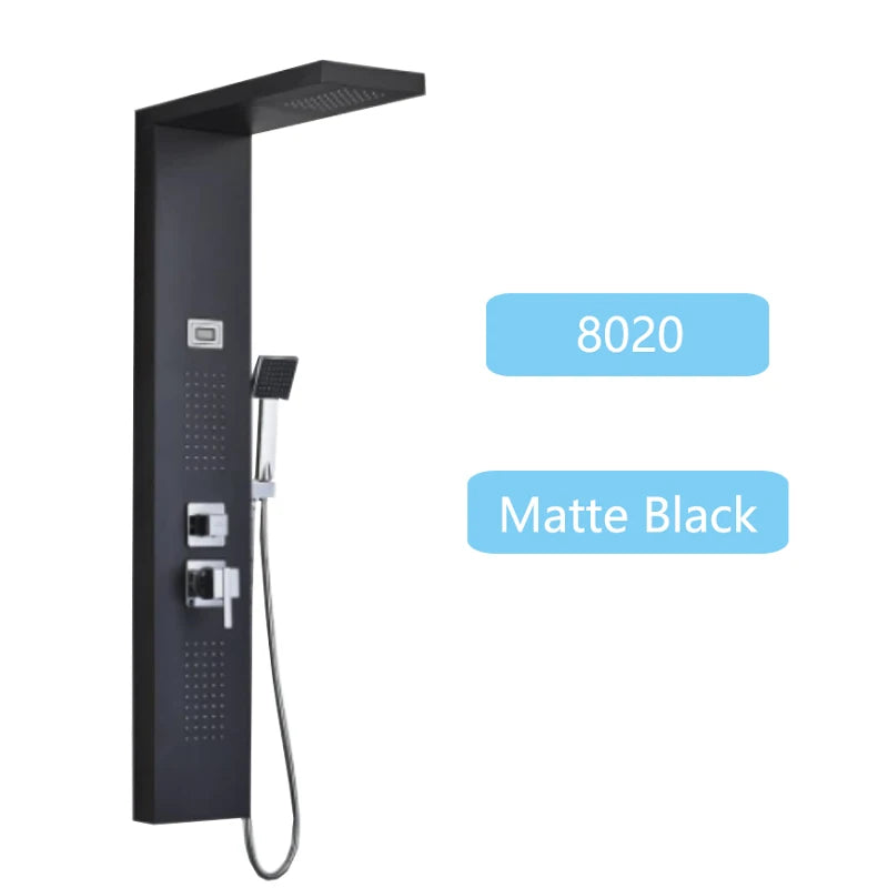 Luxury LED Waterfall Shower Panel System | Rain, Massage Jets & Hand Shower