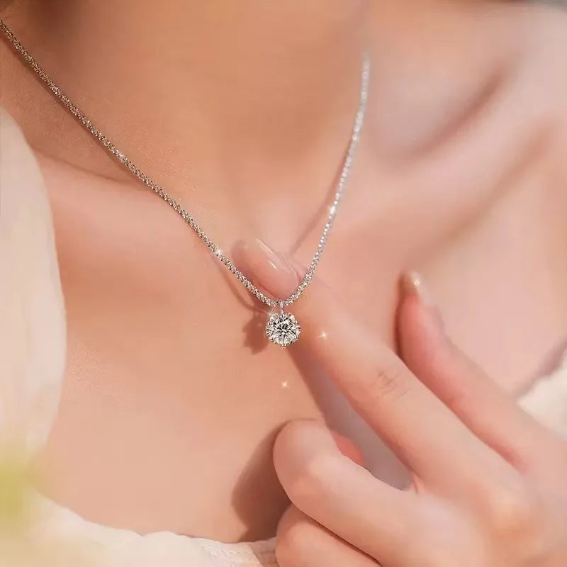 925 Sterling Silver Zircon Pendant Clavicle Necklace – Sparkling, Women’s Party Jewelry