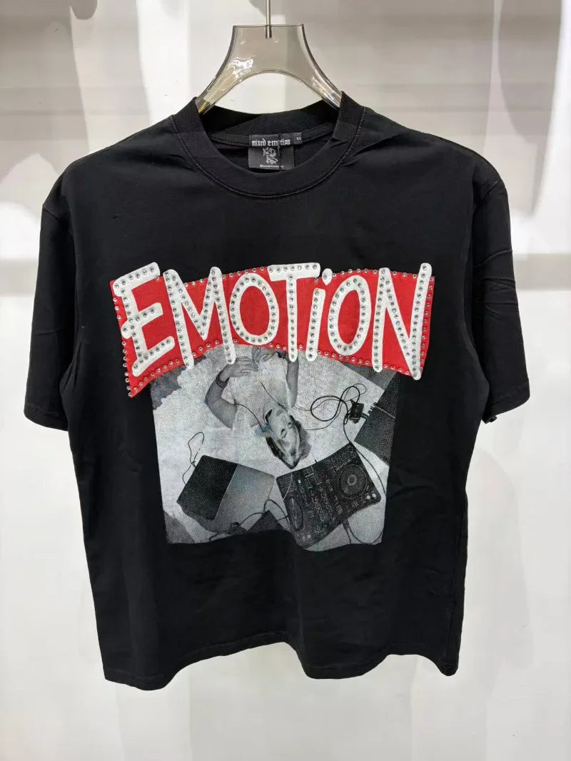 Mixed Emotion Rhinestone Oversized Cotton Tee