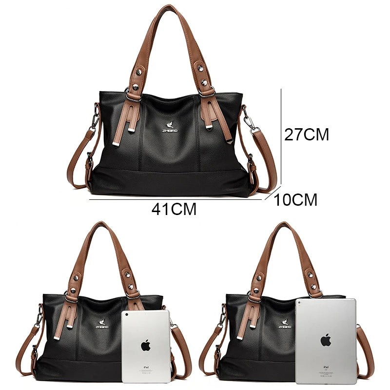 Women’s Genuine Cowhide Leather Crossbody Handbag – Large Capacity Shoulder Messenger Bag