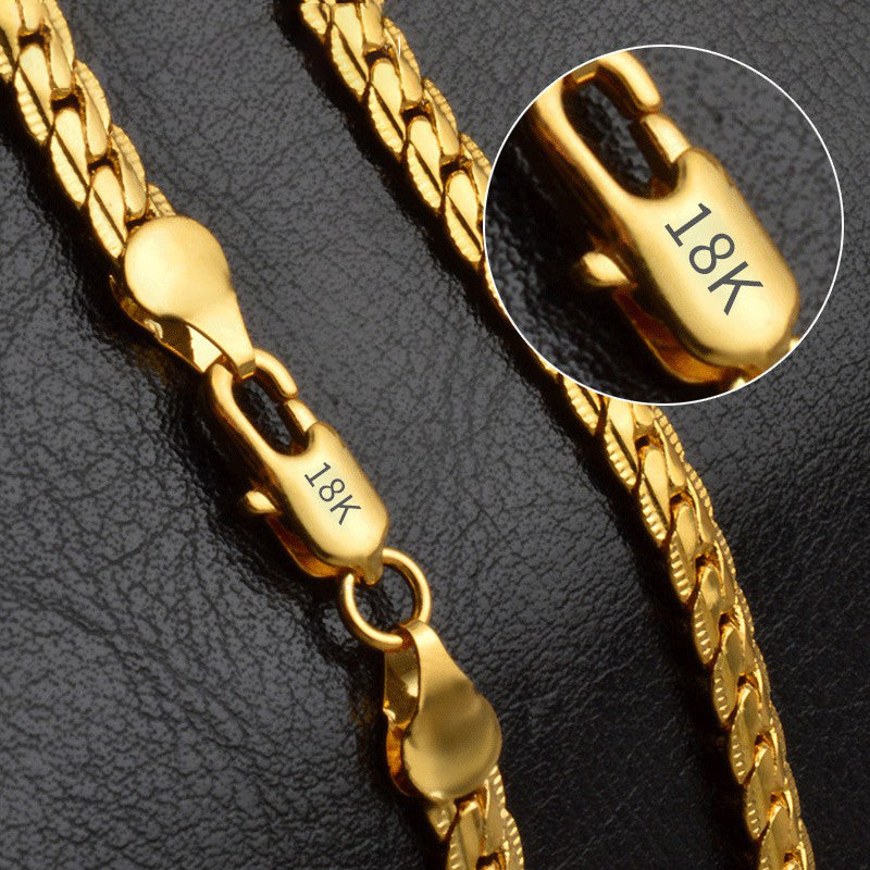 18K Gold & Silver Sideways Chain Necklace – 6mm, 40–60cm, Men’s & Women’s