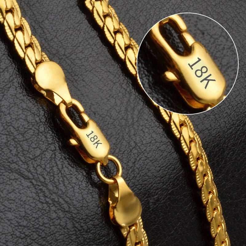 18K Gold & Silver Sideways Chain Necklace – 6mm, 40–60cm, Men’s & Women’s