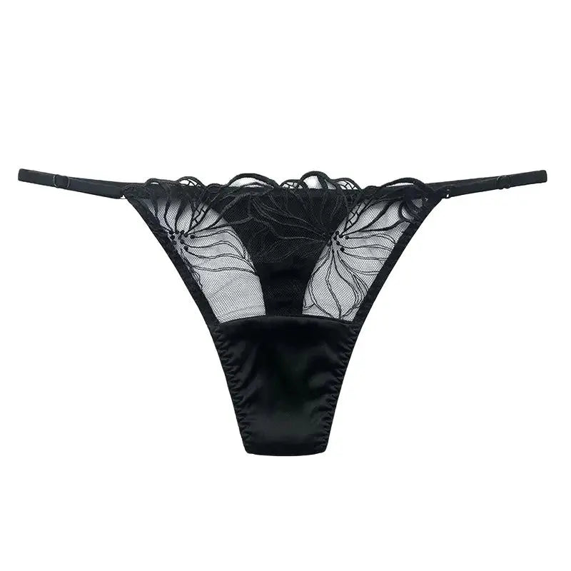 BirdTree 93% Silk Lace Embroidery G-String Thong – Transparent, 6 Colors
