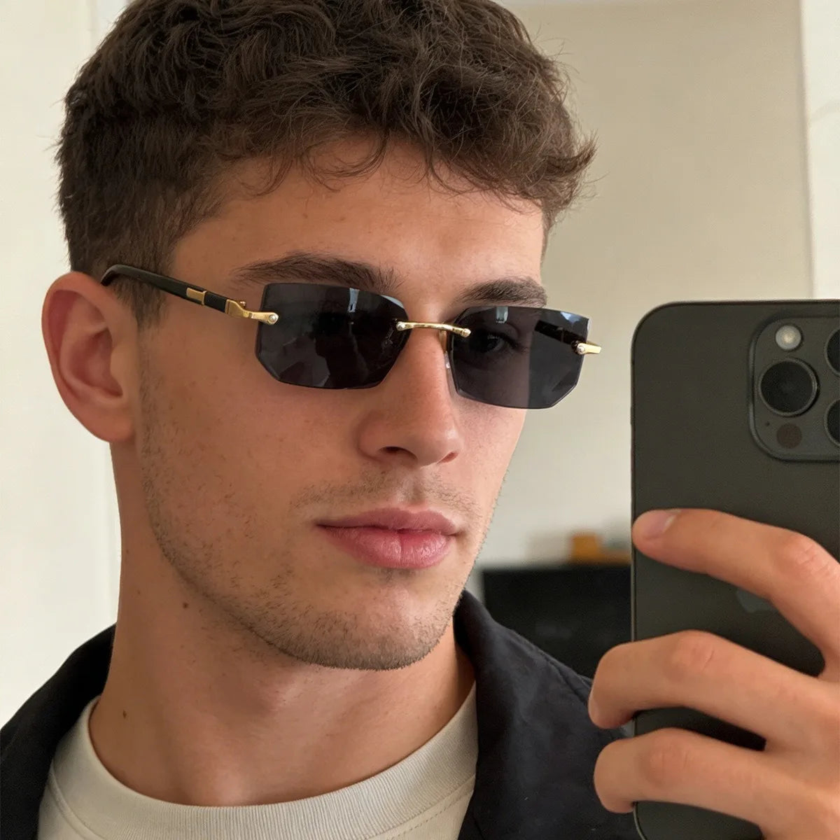 Rimless Rectangle Blue Light Blocking Sunglasses – Unisex, Square Frame, UV Protection