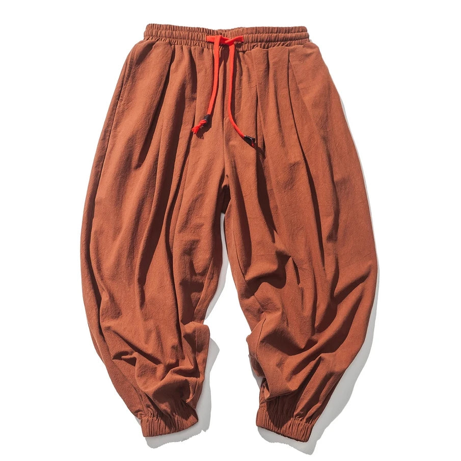 Men’s Oversized Cotton Linen Harem Jogger Pants – Chinese Style, Casual Trousers