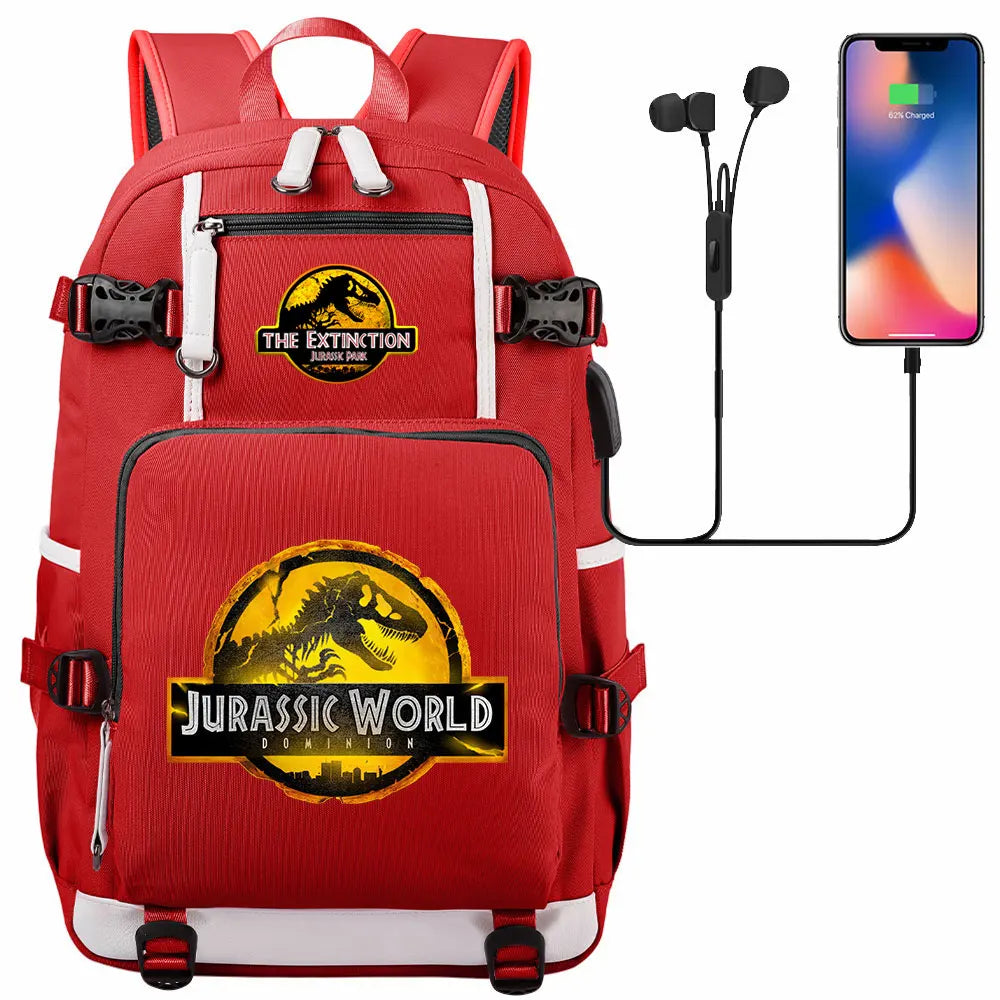 Jurassic World Dinosaur Backpack with USB Port – Large Capacity Laptop Bag for Men & Women