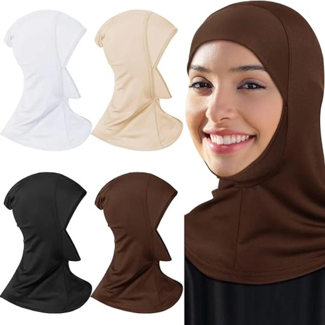 Modal Hijab Cap – Adjustable Muslim Stretchy Turban, Full Neck Coverage, 4-Pack