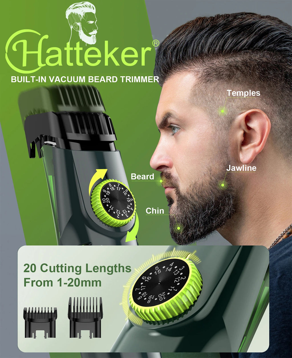 Solimpia Cordless Beard Trimmer with Built-In Vacuum – Rechargeable, IPX6 Washable