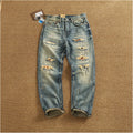 Men’s Retro Heavyweight Straight Tapered Jeans – 100% Cotton, Washed Denim, Sizes 29–38