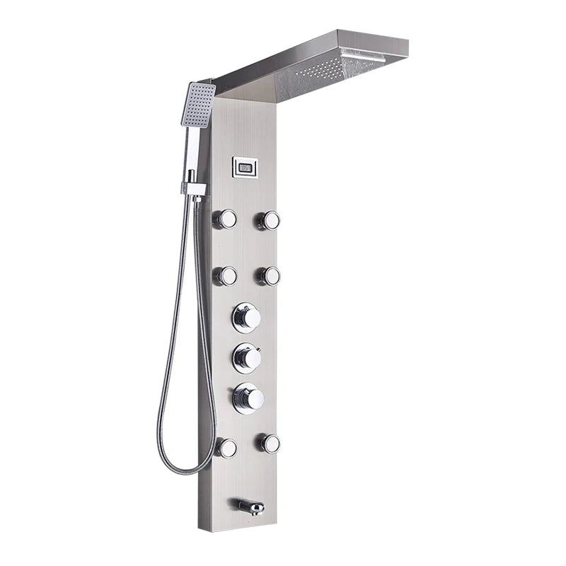 Luxury LED Waterfall Shower Panel System | Rain, Massage Jets & Hand Shower