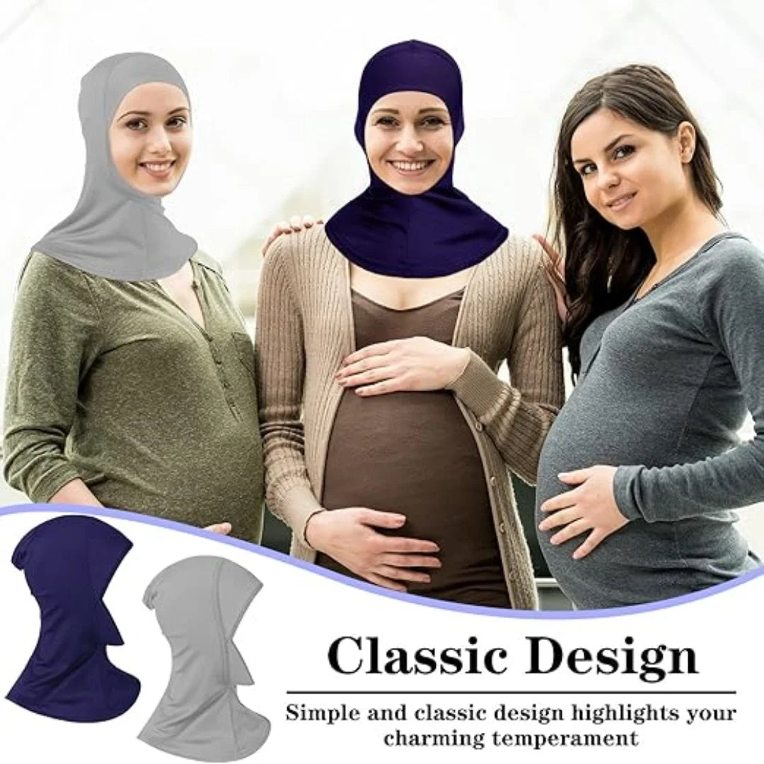 Modal Hijab Cap – Adjustable Muslim Stretchy Turban, Full Neck Coverage, 4-Pack